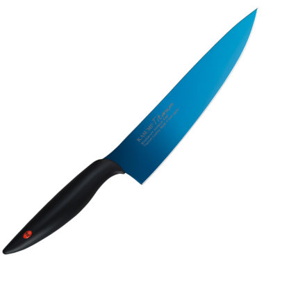 Kasumi titanium bleu, couteau de cuisine pro santoku KTB1